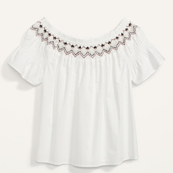 Old Navy White Smocked Ruffled Blouse NWT Large off the shoulder boho bohemian - Picture 3 of 8